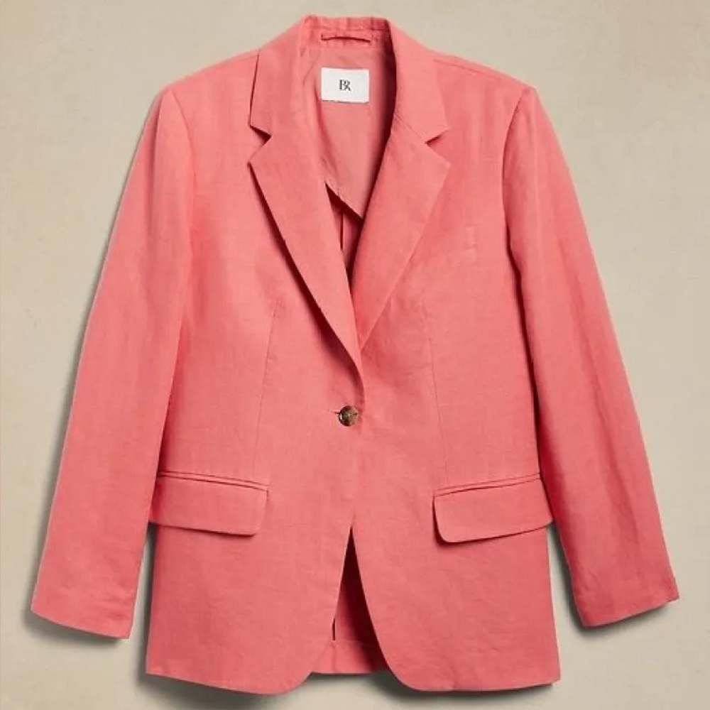 EUC! BANANA REPUBLIC Lina Relaxed Linen Blazer Jacket SOLD OUT! Size 2 Coral